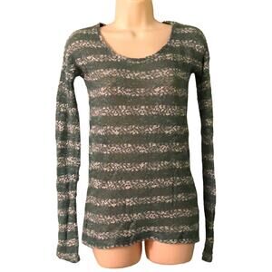 Forever 21 XXI Green & White Sweater Top Pullover Lightweight
